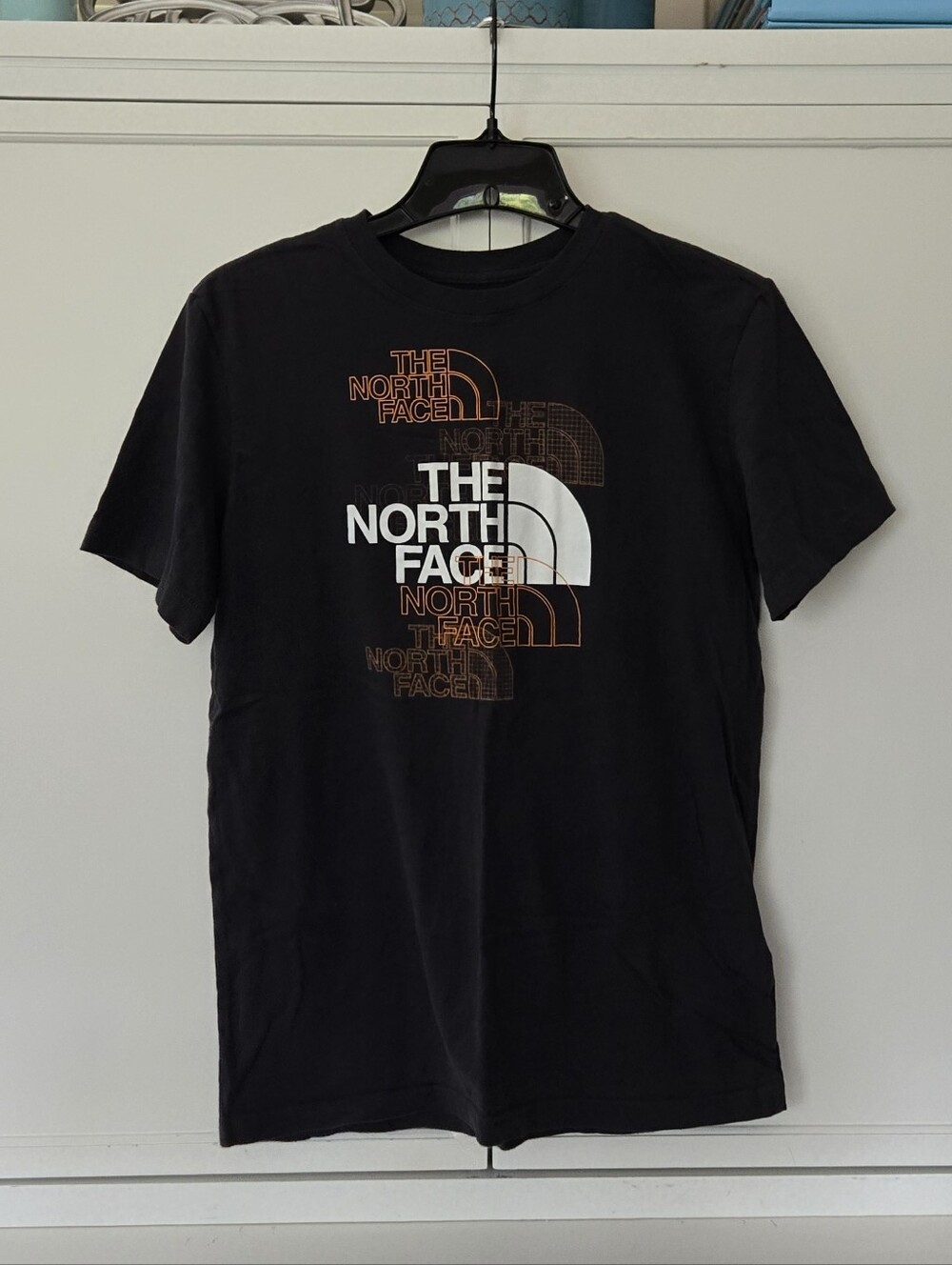 The North Face Black Short Sleeve Logo Tee with White & Brown Accents
